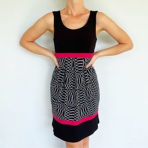 Enfocus Studio black pink abstract sleeveless stretch dress size 6